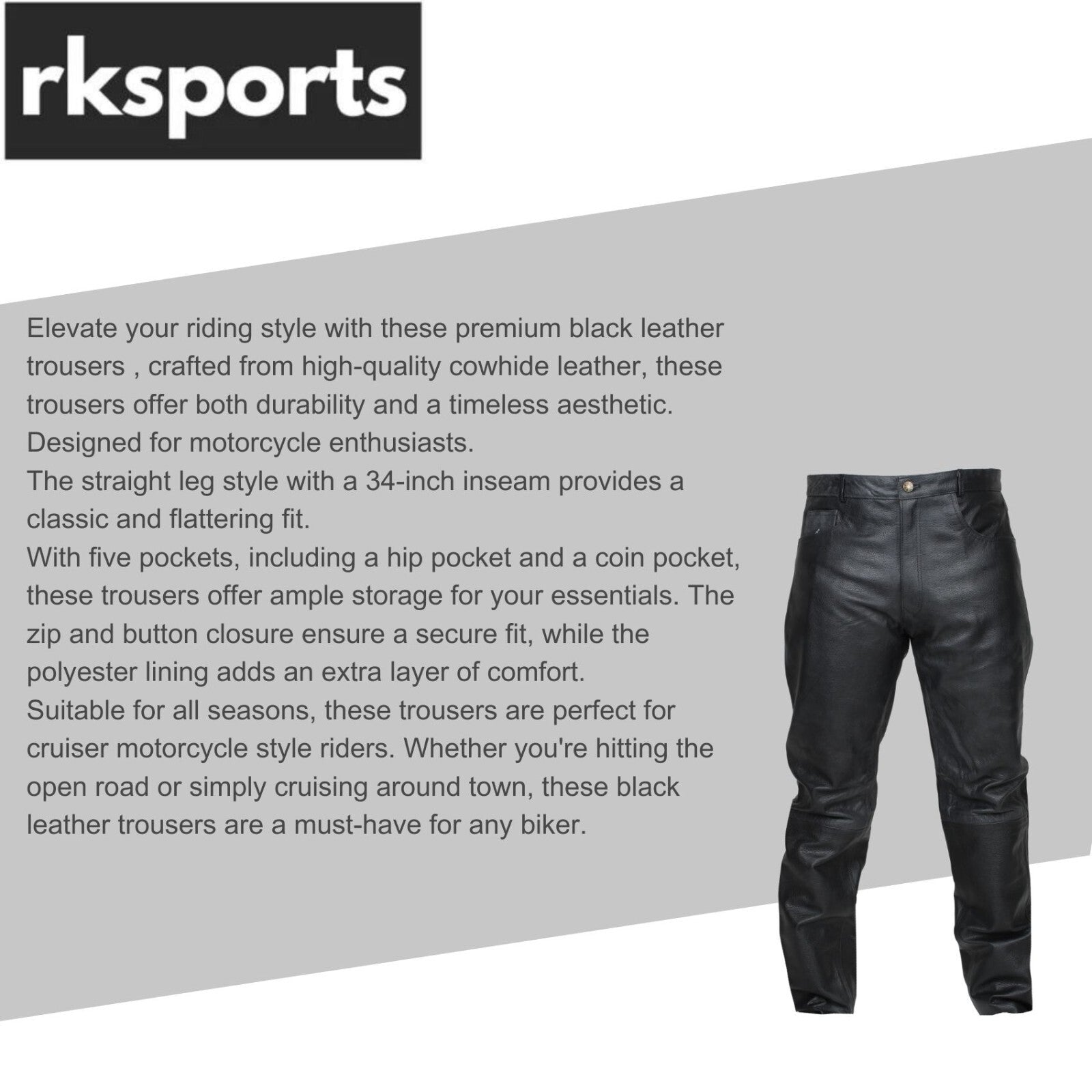 Jeans moto RK Sports en cuir de vachette