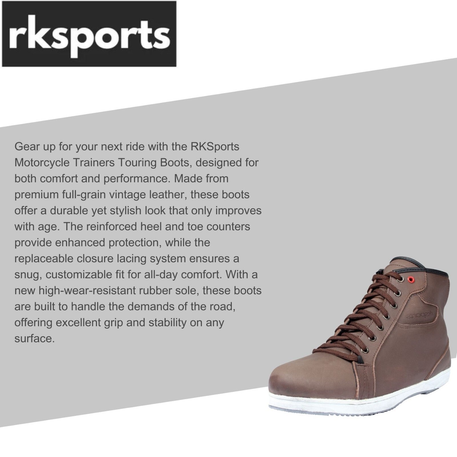 RKSports 10051 Motorbike Motorcycle Trainer Water Resistant Leather Boots