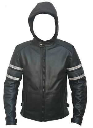 Rksports Mens 747 hoody Detachable biker Leather Motorcycle Armoured  Jacket