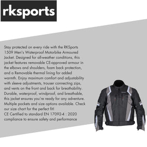 RKSports 1509 MENS WATERPROOF TEXTILE MOTORBIKE MOTORCYCLE JACKET CE ARMOUR