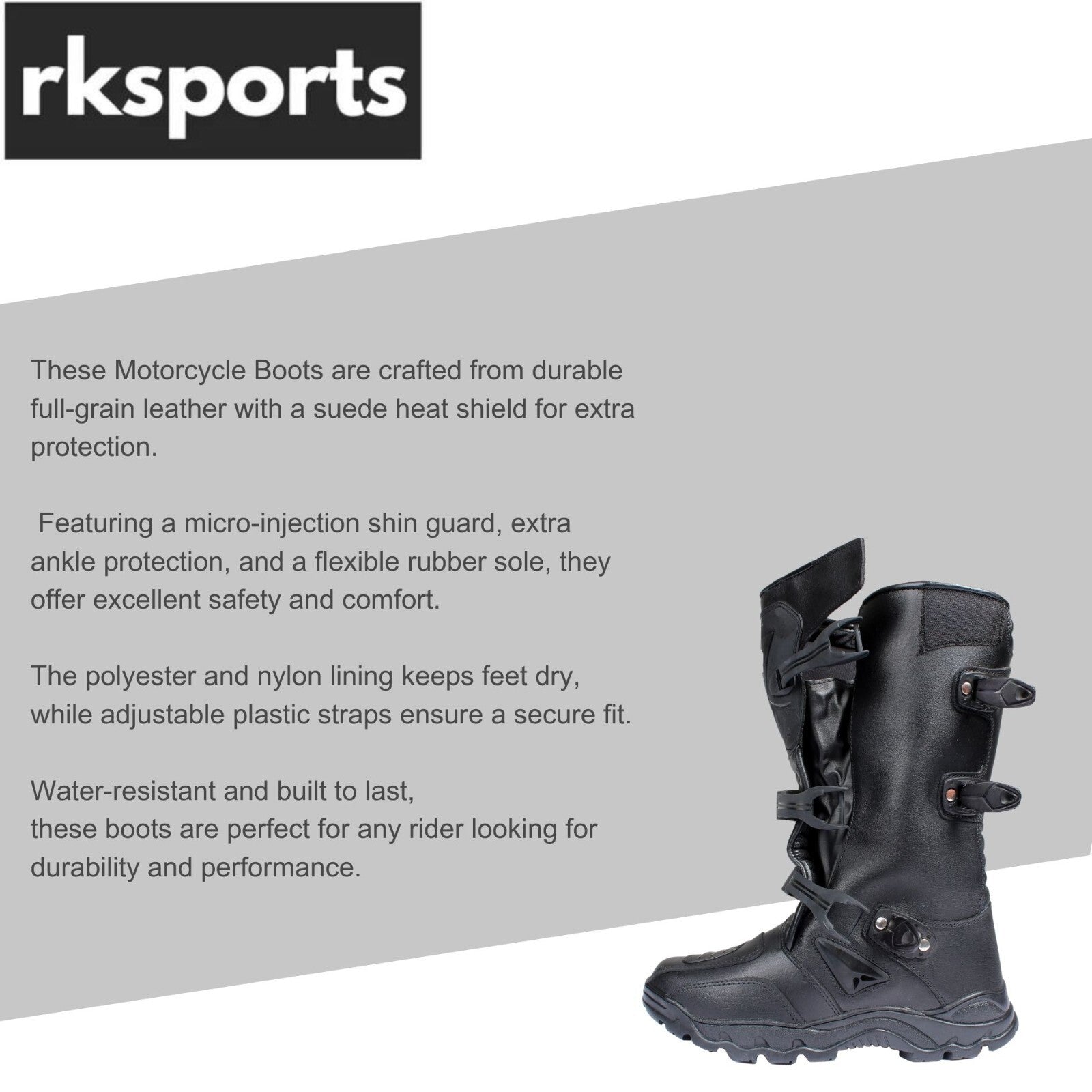 RKSPORTS  MENS MOTORCYCLE MOTORBIKE RK-16 ADVENTURE BLACK LEATHER  BOOTS