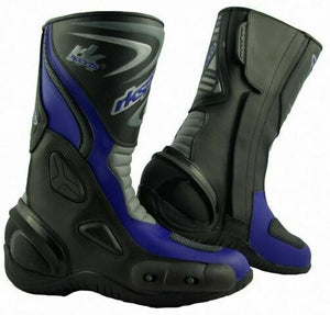 LV14 Motorcycle Motorbike Blue Leather Water resistant Winter Race Boots