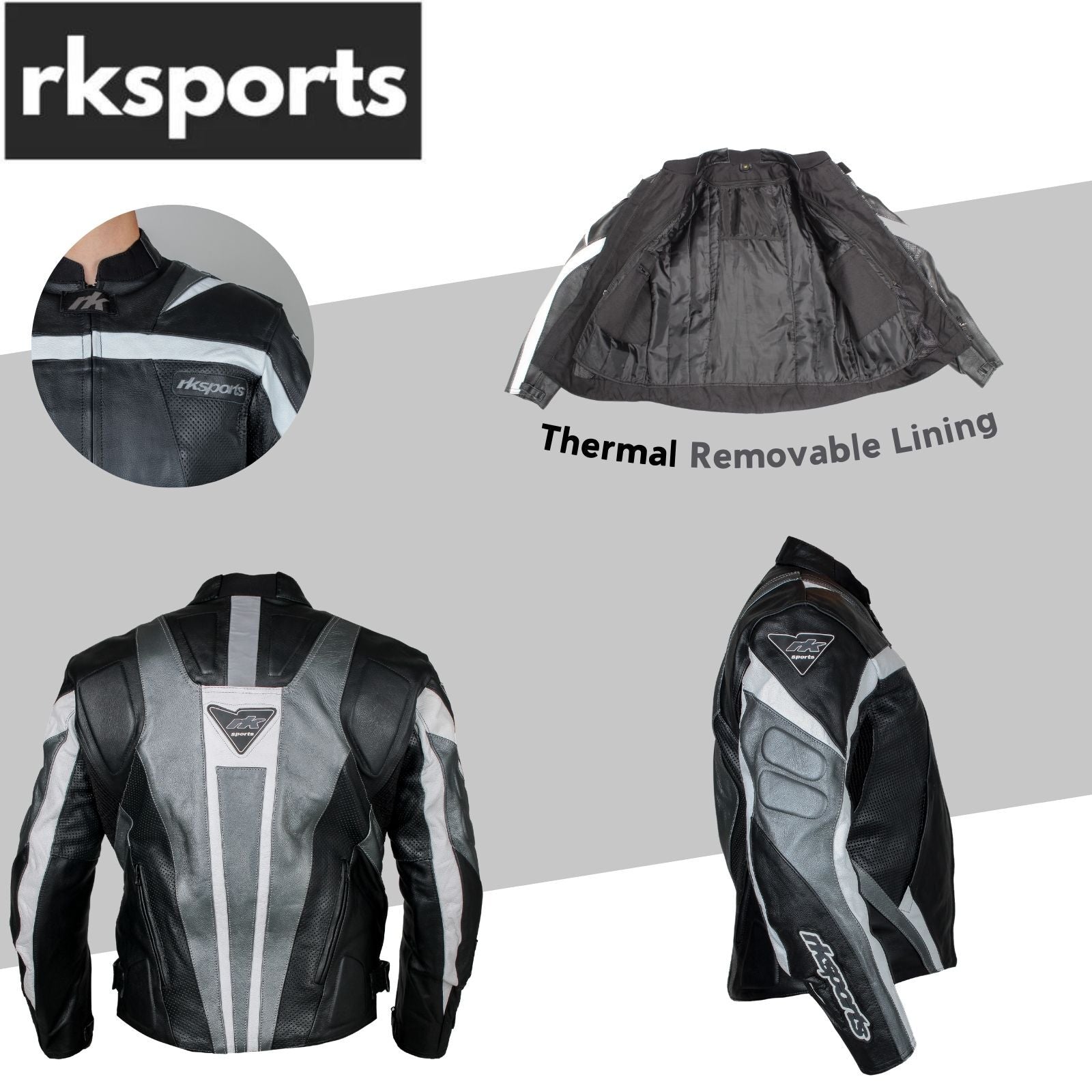 Rk Sports Road Eagle Blue Red Grey Leather Motorcycle Jacket