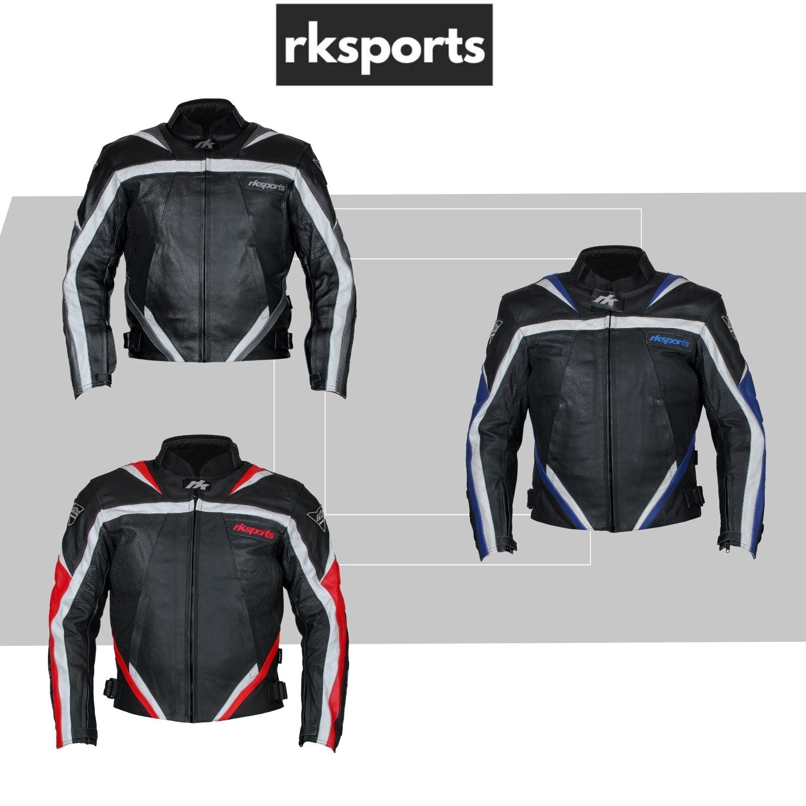 Rk Sports Road Eagle Blue Red Grey Leather Motorcycle Jacket