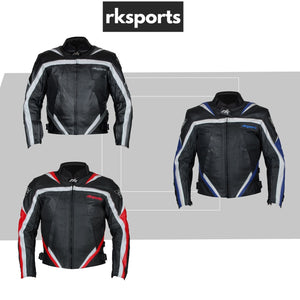 Rk Sports Road Eagle Blue Red Grey Leather Motorcycle Jacket