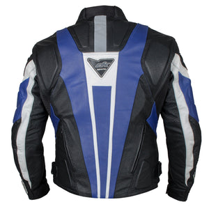 Rk Sports Road Eagle Blue Red Grey Leather Motorcycle Jacket