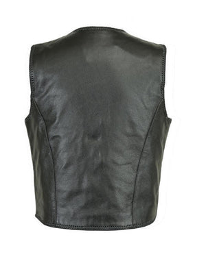 Men’s Biker Leather Vest – Black Motorcycle Waistcoat Cowhide Split Buckle Lace