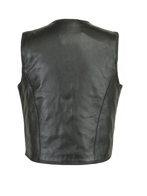 Men’s Biker Leather Vest – Black Motorcycle Waistcoat Cowhide Split Buckle Lace