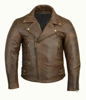 RK Sports Brando Leather Fashion Retro 70's Style Mens Black Motorcycle Jacket