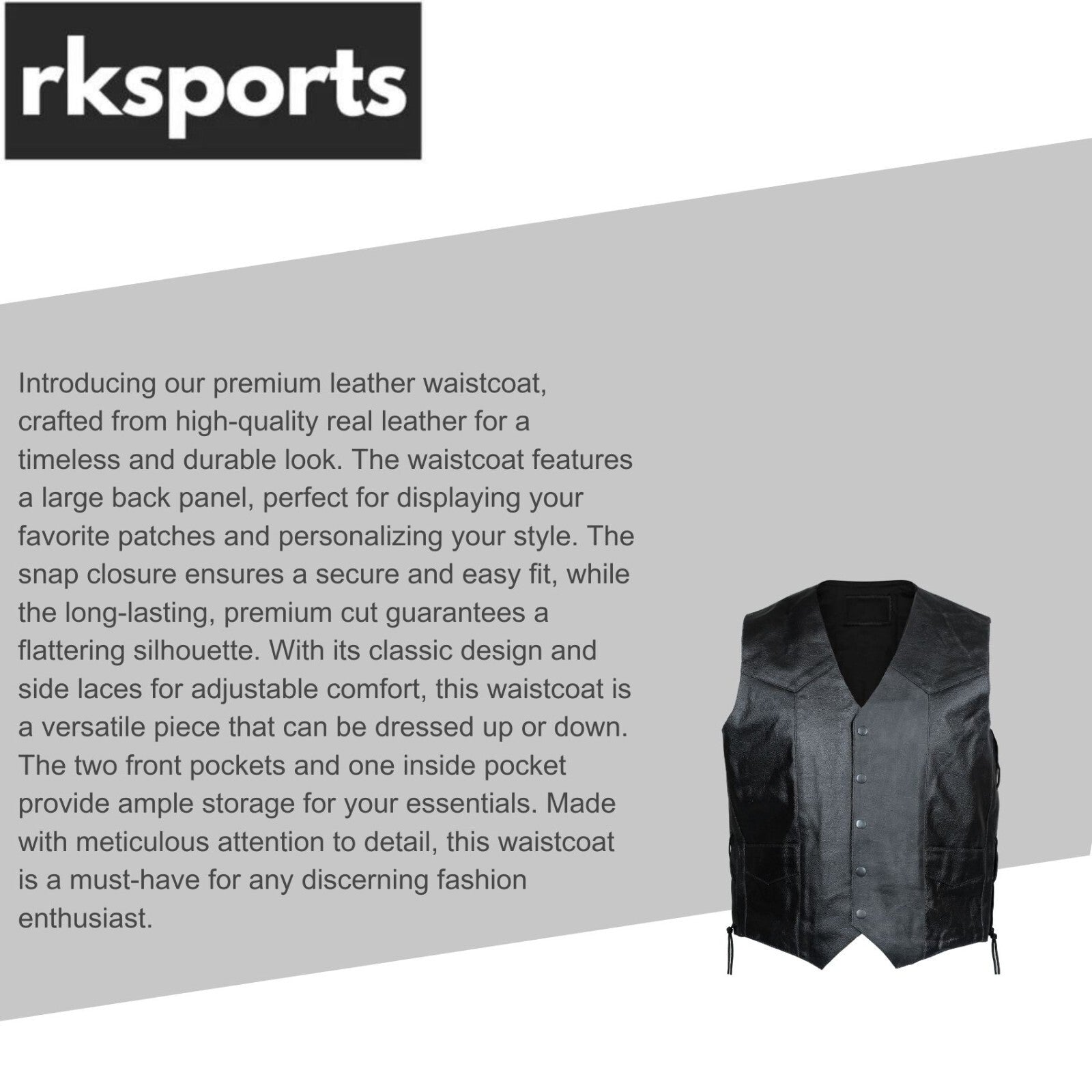RKSPORT Biker Leather Waistcoat Black Cowhide Motorcycle Vest with Lace & Tassel