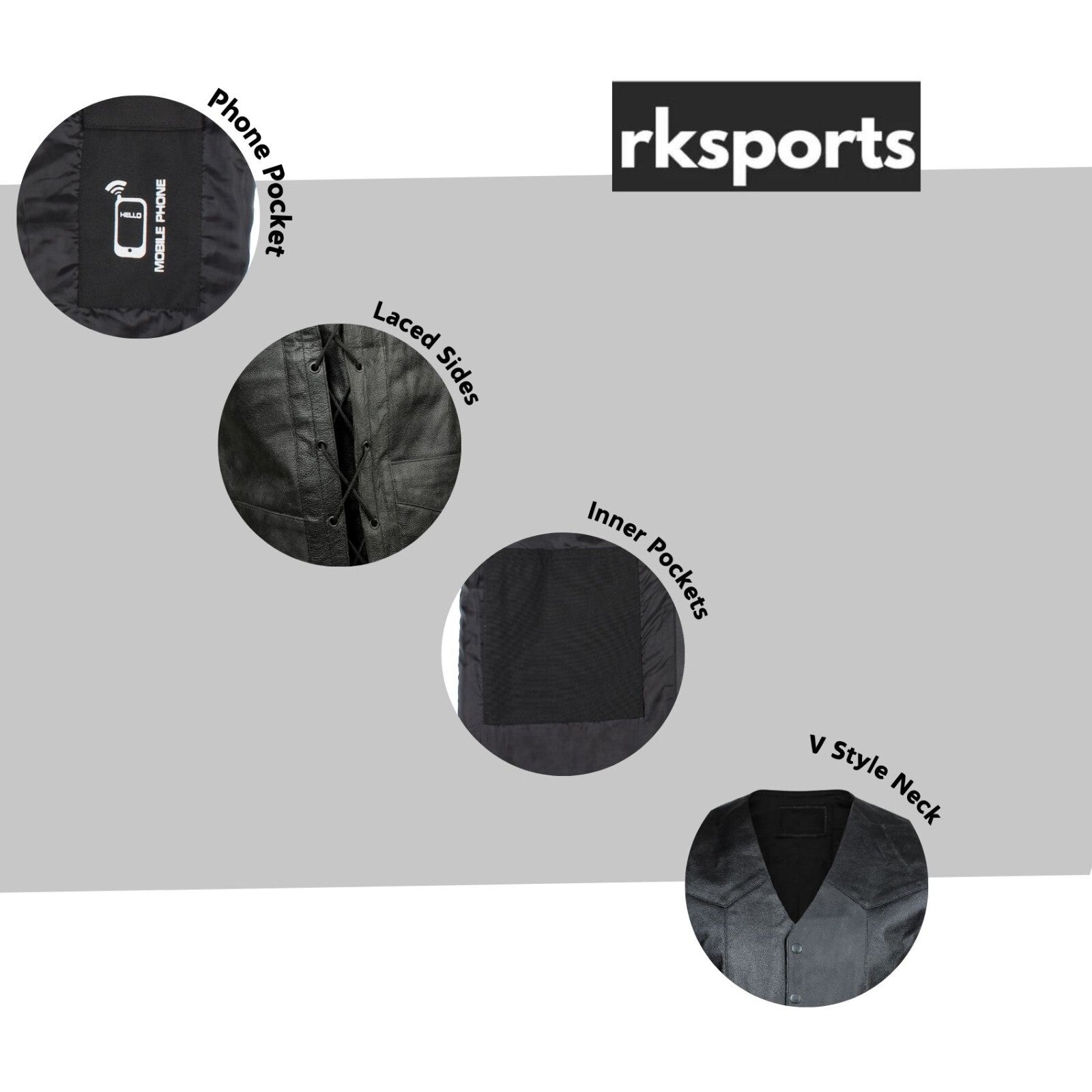 RKSPORT Biker Leather Waistcoat Black Cowhide Motorcycle Vest with Lace & Tassel