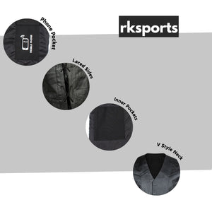 RKSPORT Biker Leather Waistcoat Black Cowhide Motorcycle Vest with Lace & Tassel