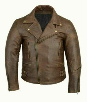 RK Sports Brando Leather Fashion Retro 70's Style Mens Black Motorcycle Jacket