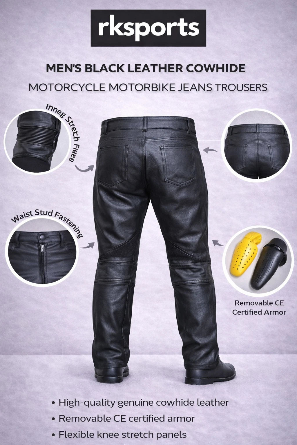 Jeans moto RK Sports en cuir de vachette