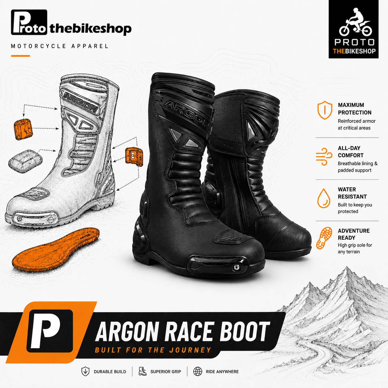 Argon Pursuit Motorcycle Race Boots – Protective Long Sports Riding Boots with R