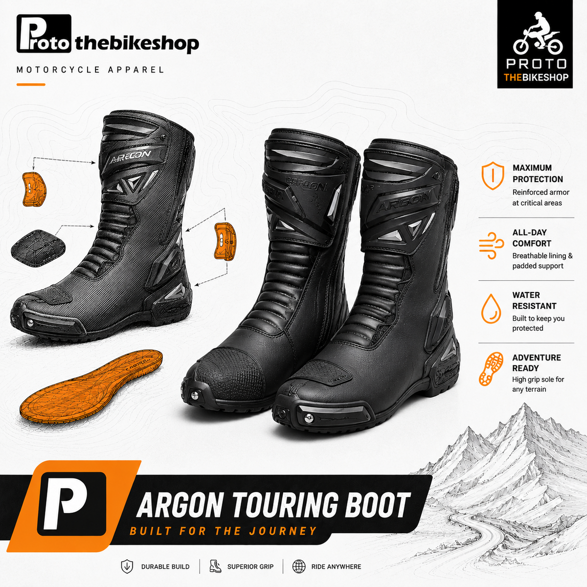 Argon Pursuit Motorcycle Race Boots – Protective Long Sports Riding Boots with R