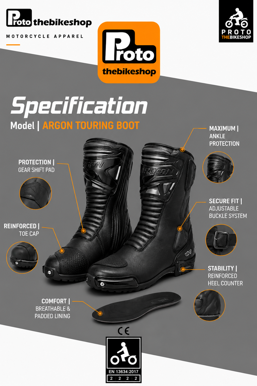 Argon Pursuit Motorcycle Race Boots – Protective Long Sports Riding Boots with R