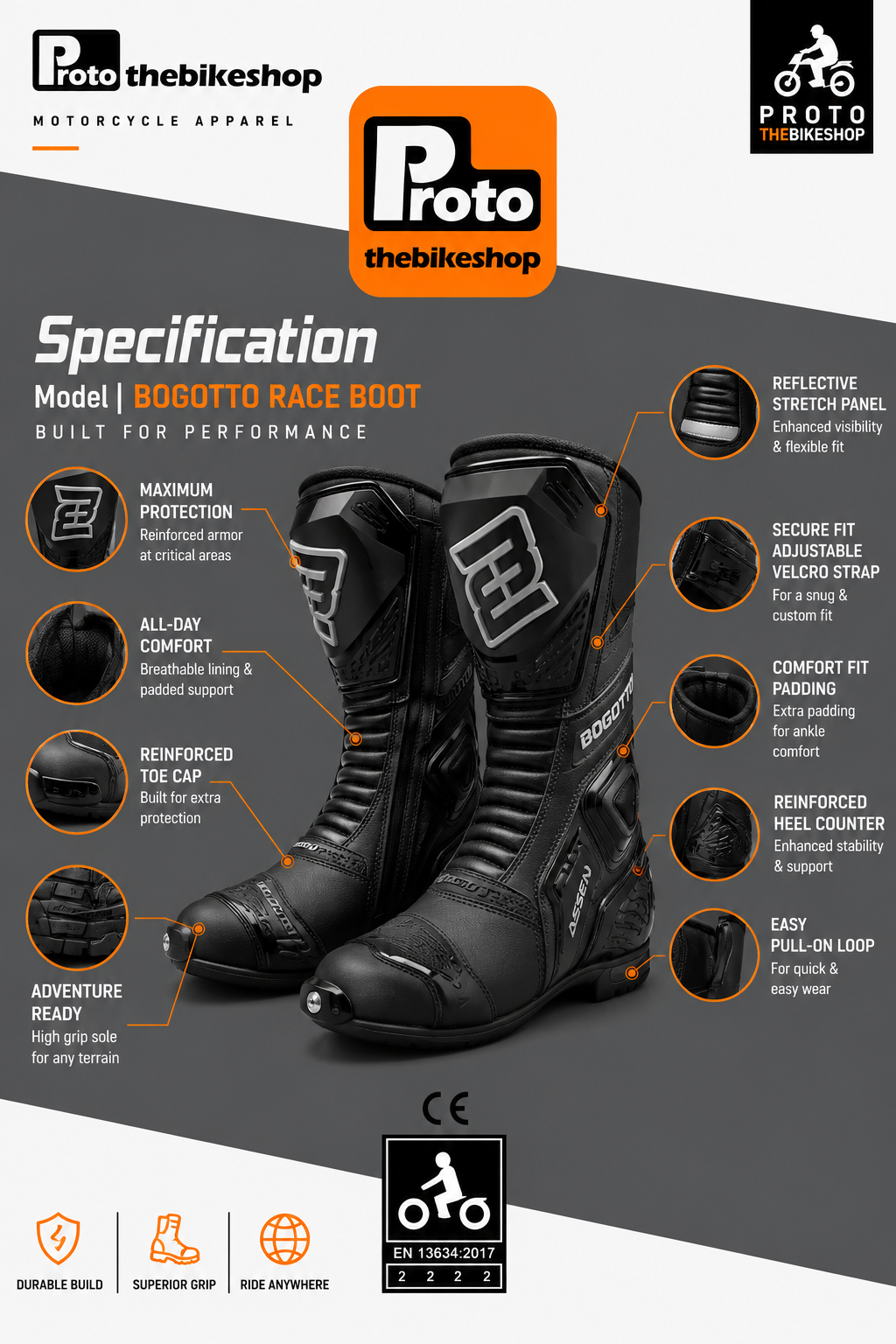 Bogotto Assen WR.20 Motorcycle Race Boots – Protective Sports Riding Boots