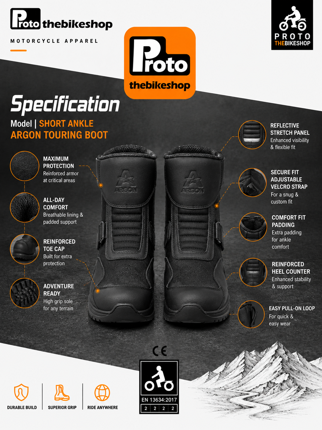 ARGON Gecko   SHORT  ANKLE MOTORBIKE MOTORCYCLE BOOTS LADIES & MEN