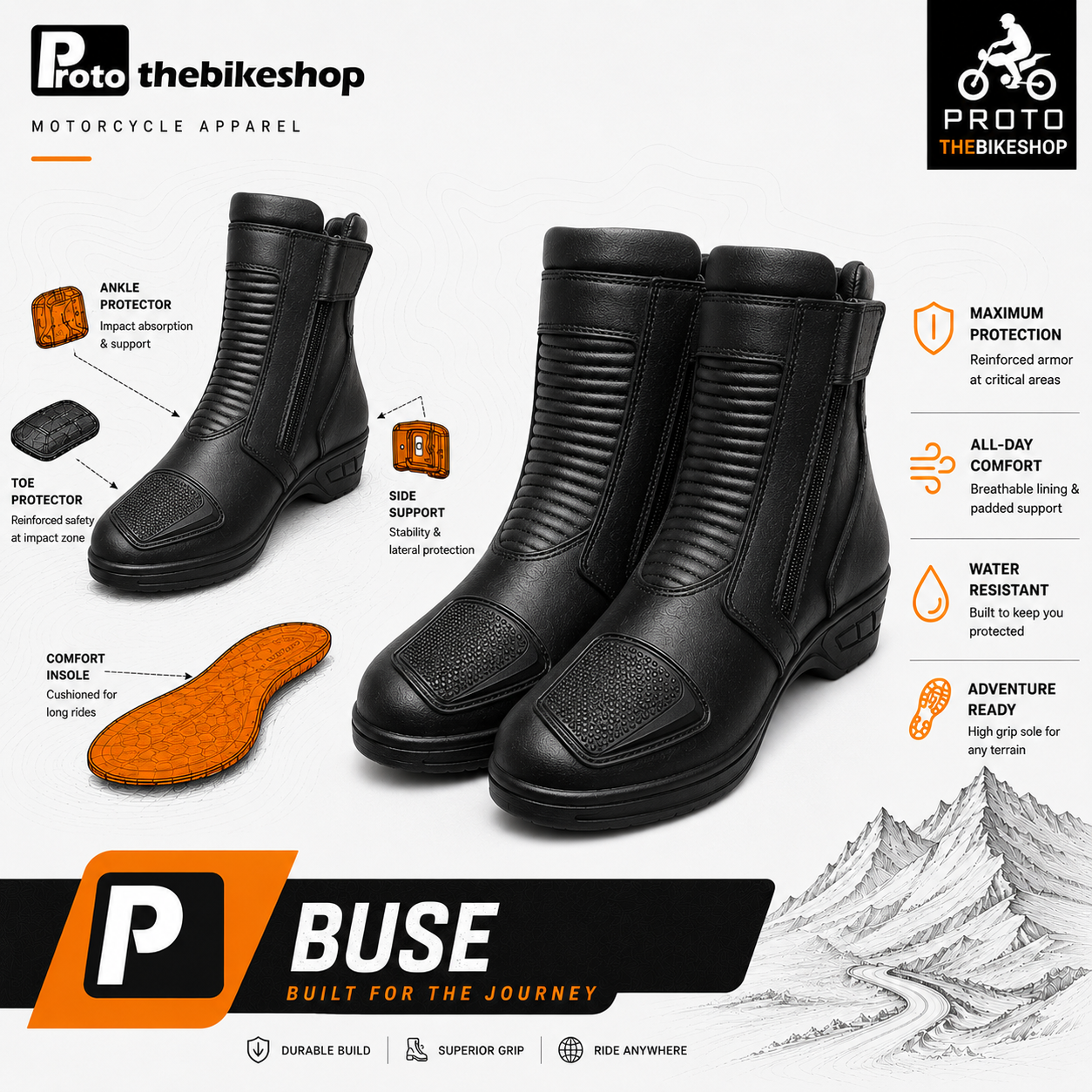 Ladies Buse Waterproof Motorbike Boots – Comfortable & Protective Riding Boots