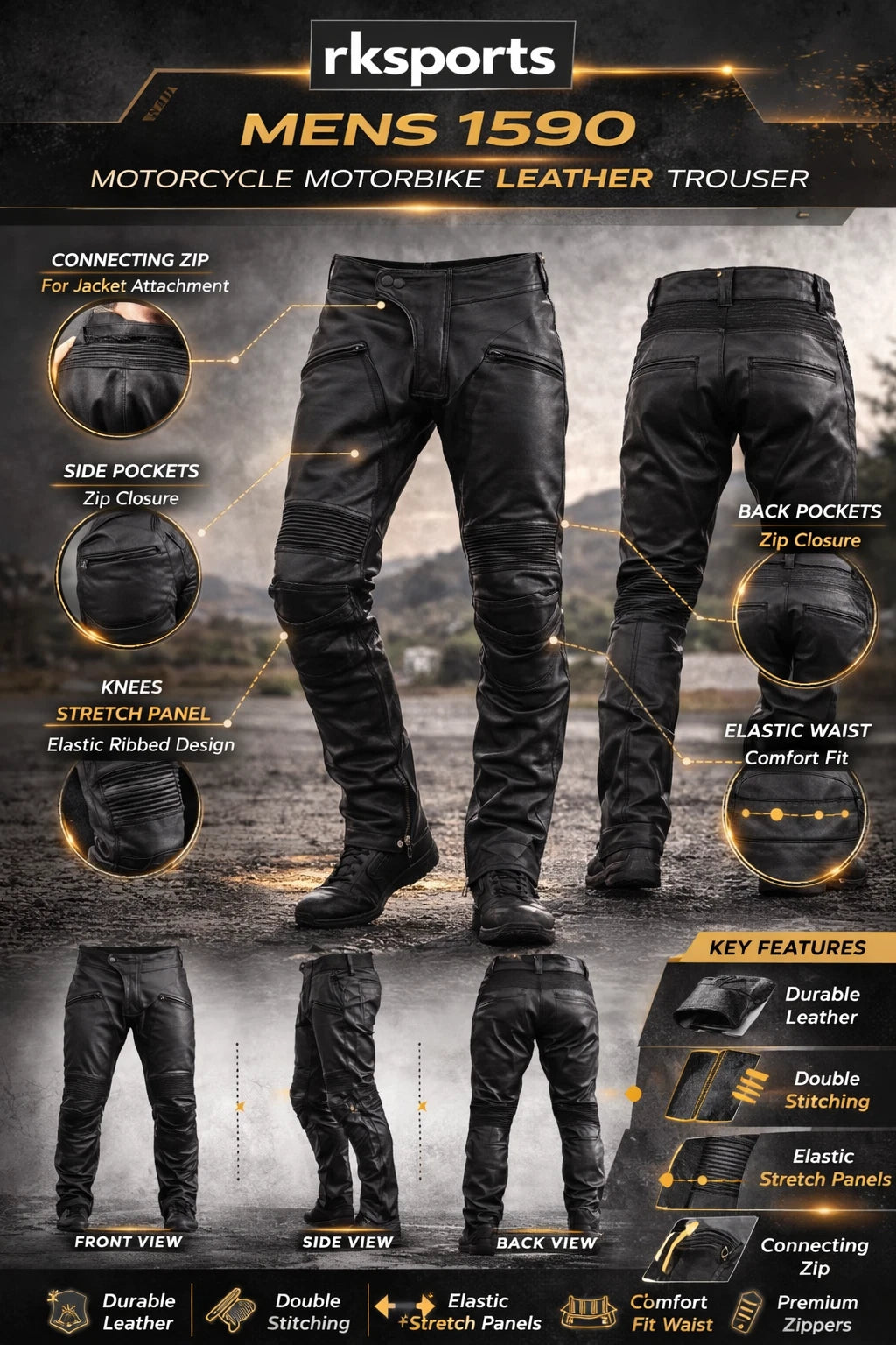 Pantalon de moto en cuir RK Sports 1590