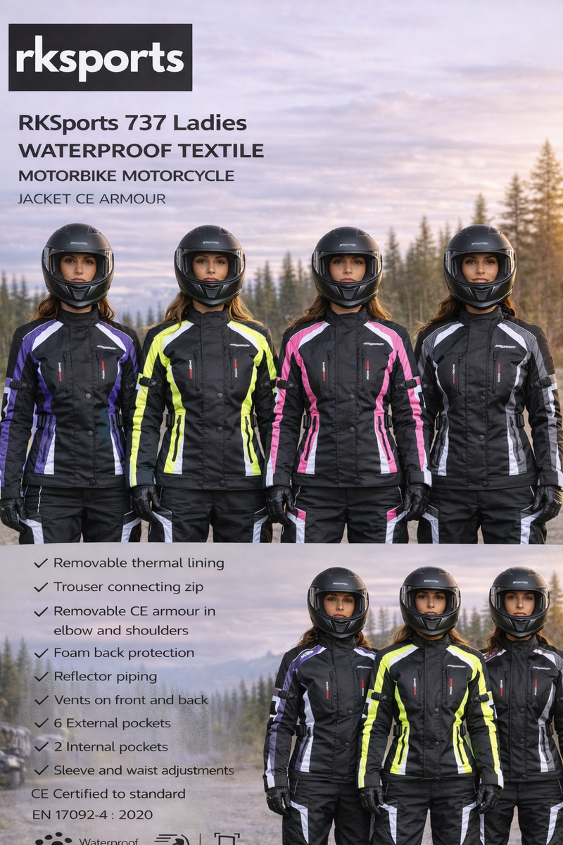 RKSports 737 LADIES TEXTILE WATERPROOF MOTORBIKE MOTORCYCLE JACKET CE ARMOUR