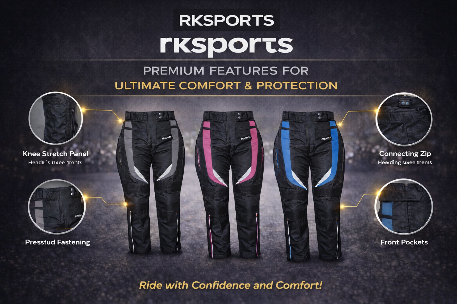 Rksports Ladies 737 Motorcycle Motorbike Waterproof Textile Trouser CE