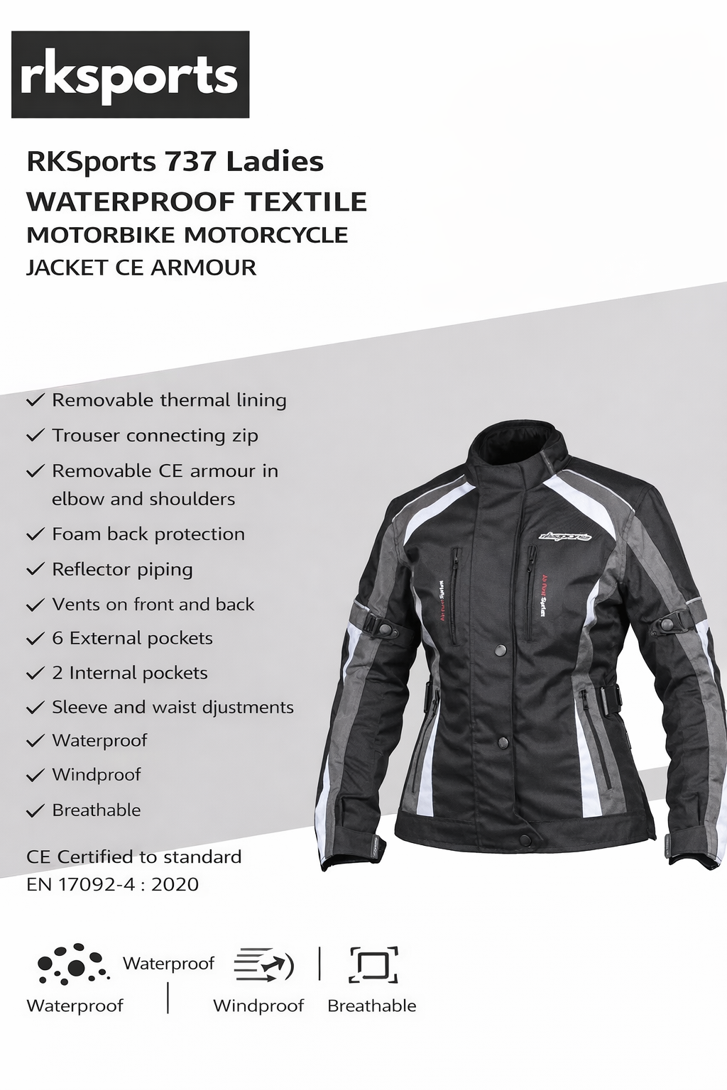 Blouson Moto RK Sports Textile 737 CE avec protections