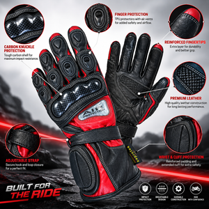 Motorcycle Gloves 504 Waterproof Leather Armoured Biker Riding Gloves Red Blue