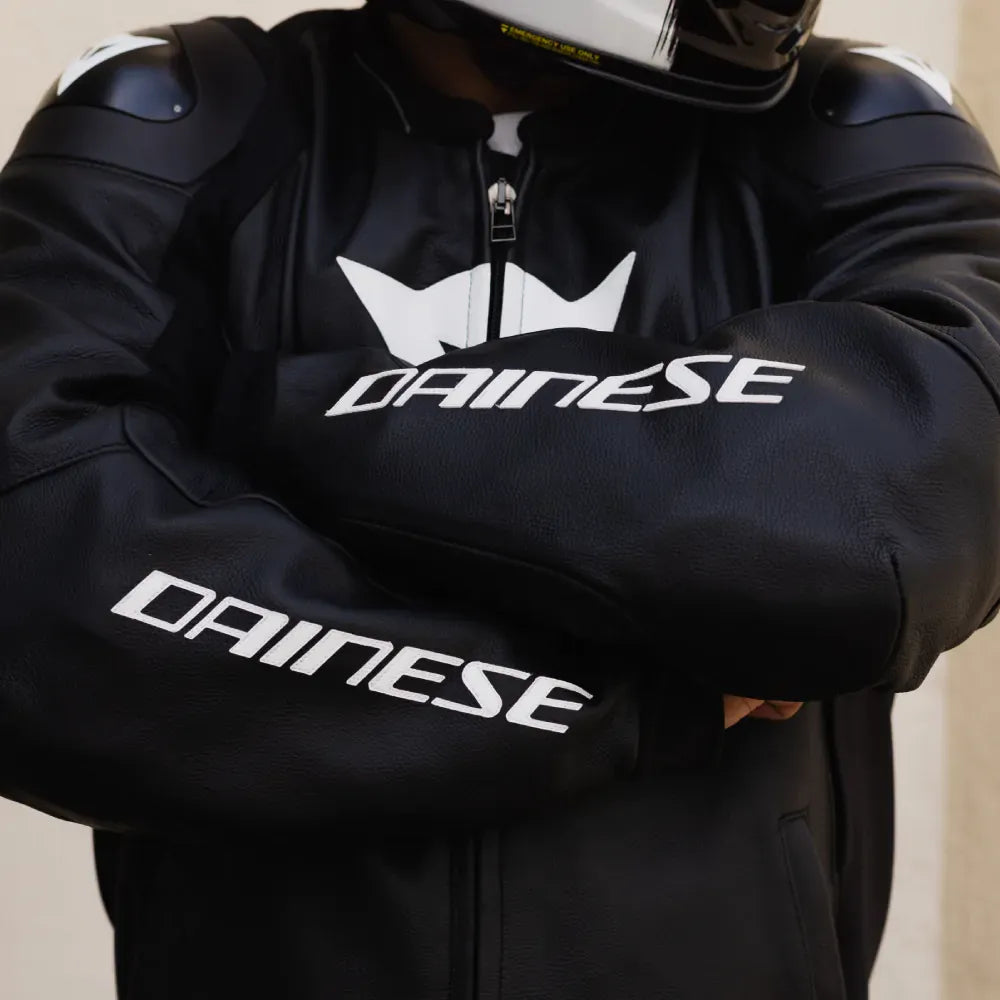 Dainese Sport Pro Leather Motorcycle Motorbike Jacket Black White