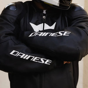 Dainese Sport Pro Leather Motorcycle Motorbike Jacket Black White