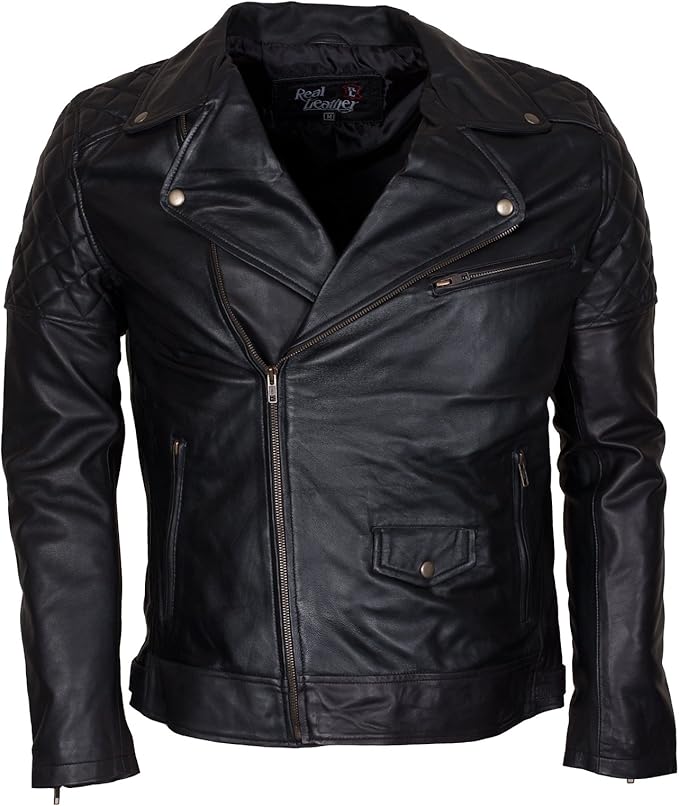 Men's Classic Brando Leather Motorcycle Jacket – Black