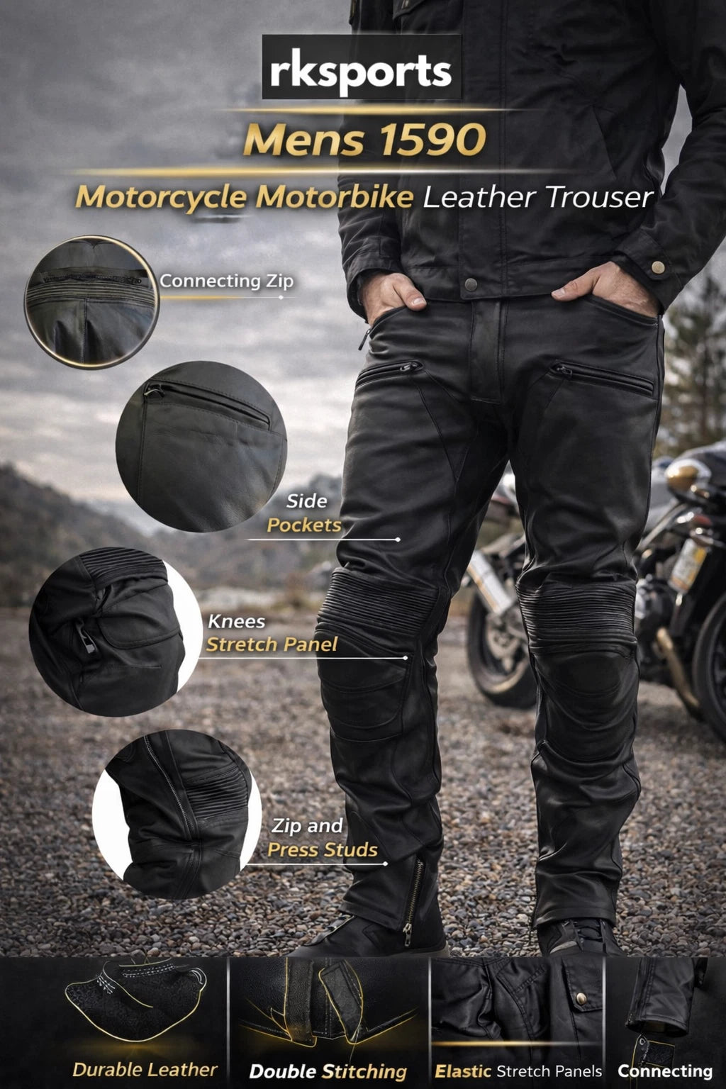 Pantalon de moto en cuir RK Sports 1590