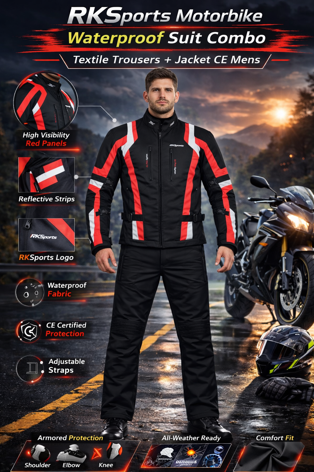 Pantalon moto homme RK Sports 1509 combinaison + CE