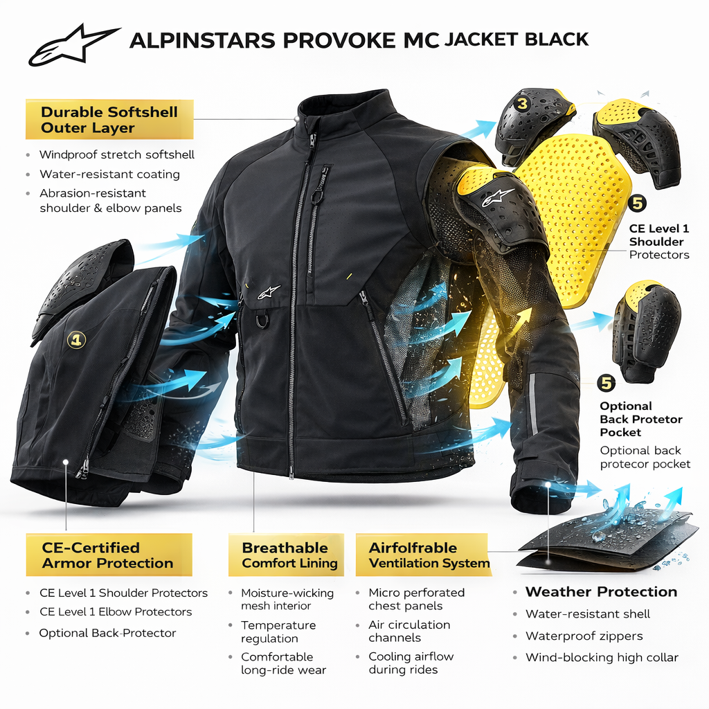 Alpinestars Provoke MC Motorcycle Motorbike Jacket Black