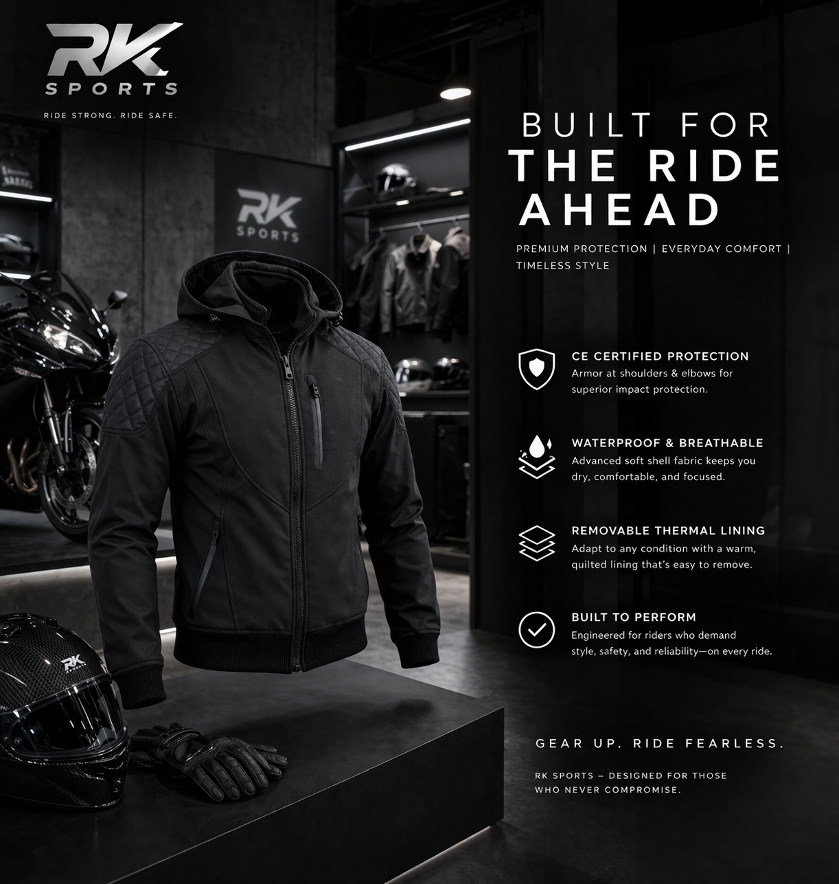 Sweat à capuche moto blindé souple RK Sports 291 CE Armor
