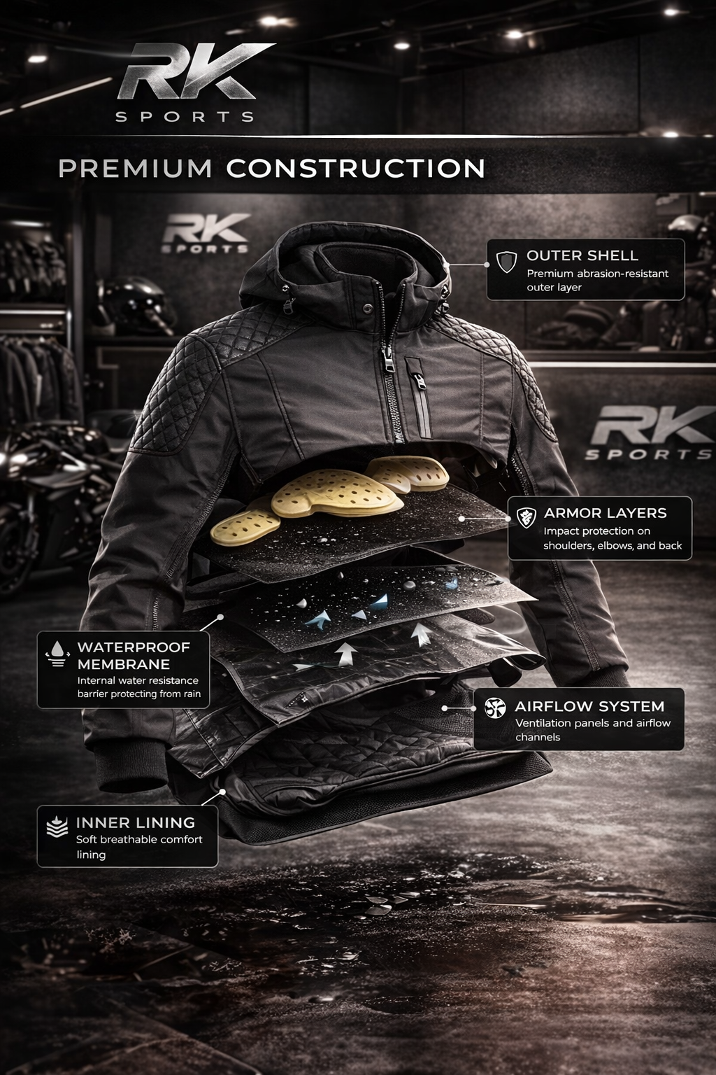 Sweat à capuche moto blindé souple RK Sports 291 CE Armor
