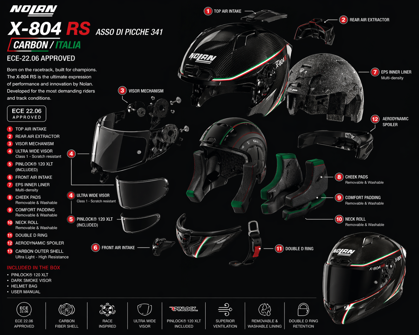 Casque Moto Nolan X-804 Rs ECE-22.06 Asso Di Picche