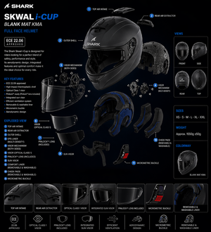 Casque moto intégral Shark Skwal I-Cup Blank Mat Kma