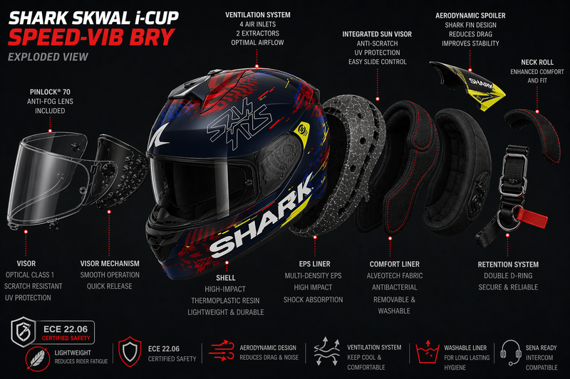 Shark Skwal i-Cup - SPEED-VIB BRY Motorcycle Motorbike Full Face Helmet