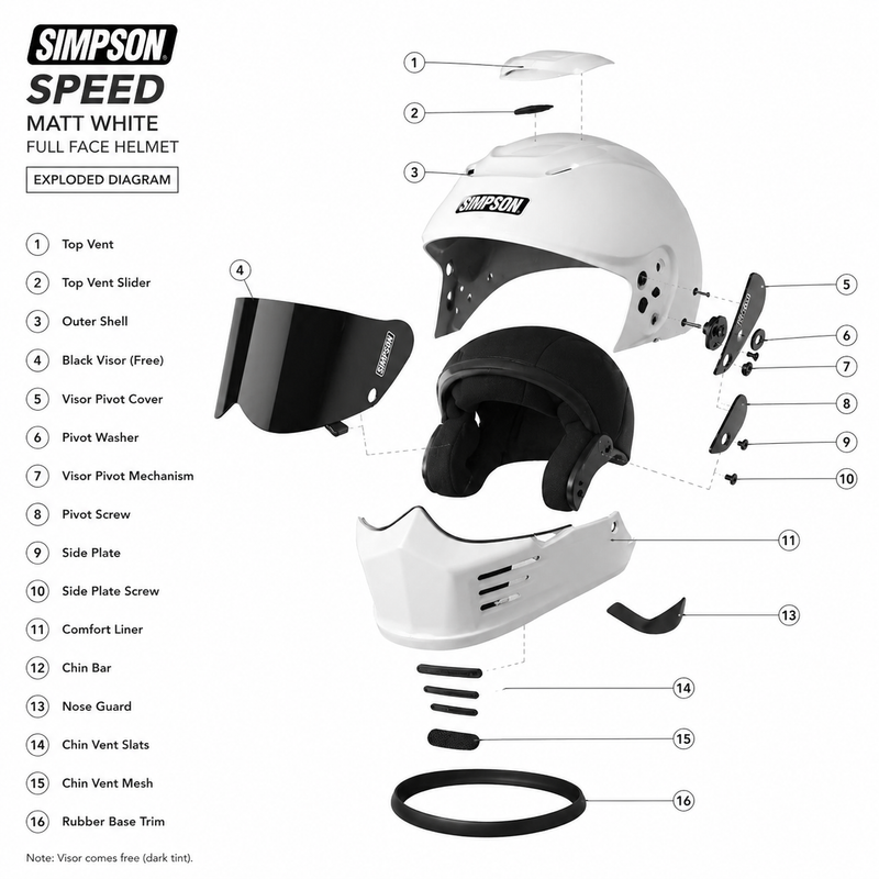 Simpson Speed Matt Black/glossy white Motorbike Full Face Helmet-free blackvisor