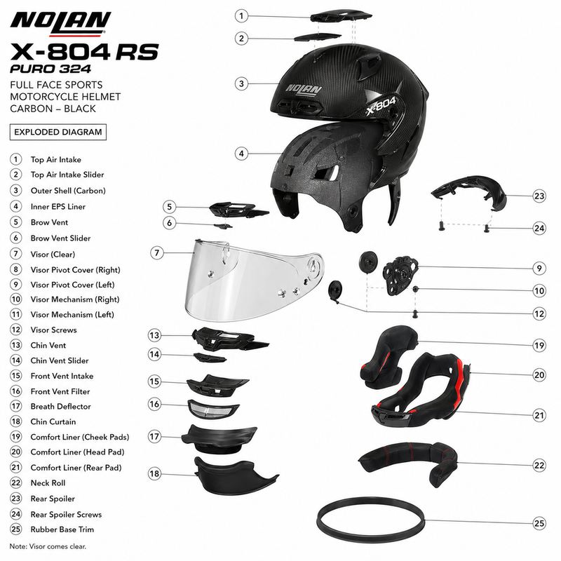 Nolan X-804 RS Puro 324 Full Face Sports Motorcycle Carbon Helmet - Black