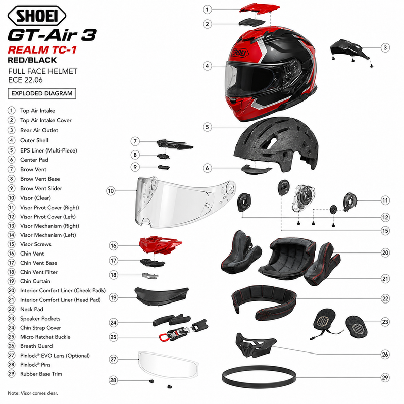 Shoei GT Air 3 Realm TC-1 Red/Black Motorcycle Full Face ECE 22.06 Helmet