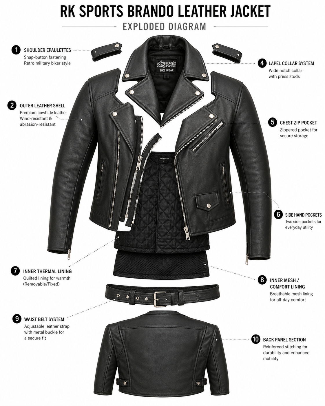 Combinaison de moto style rétro années 70 RK Sports Brando Fashion
