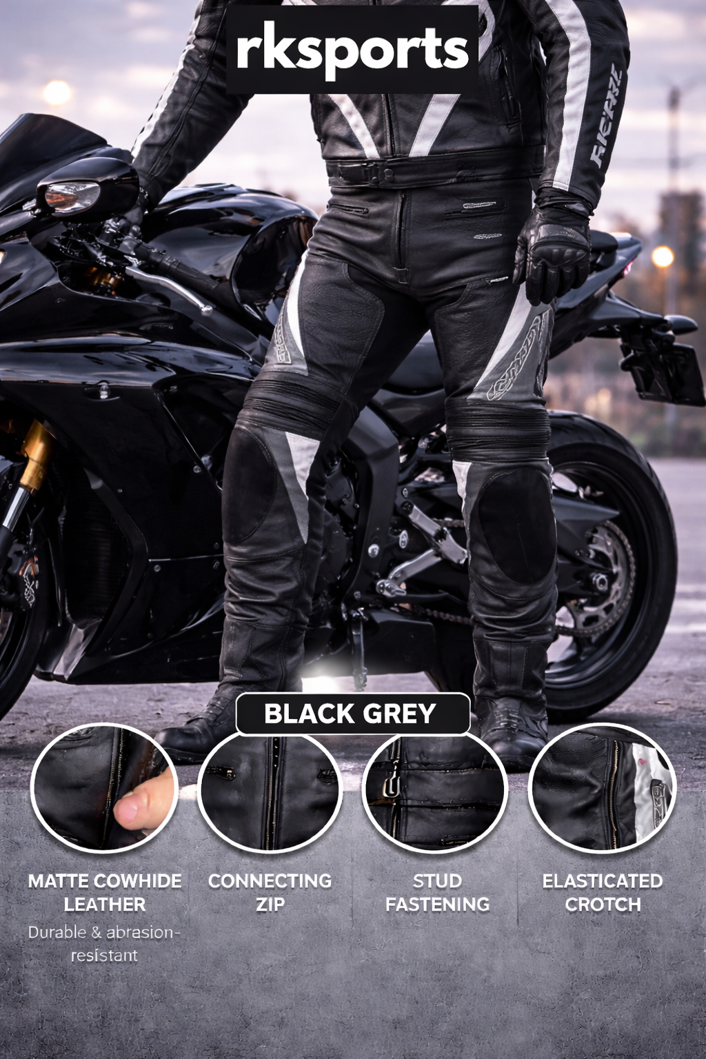Pantalon de moto en cuir Chief RK Sports