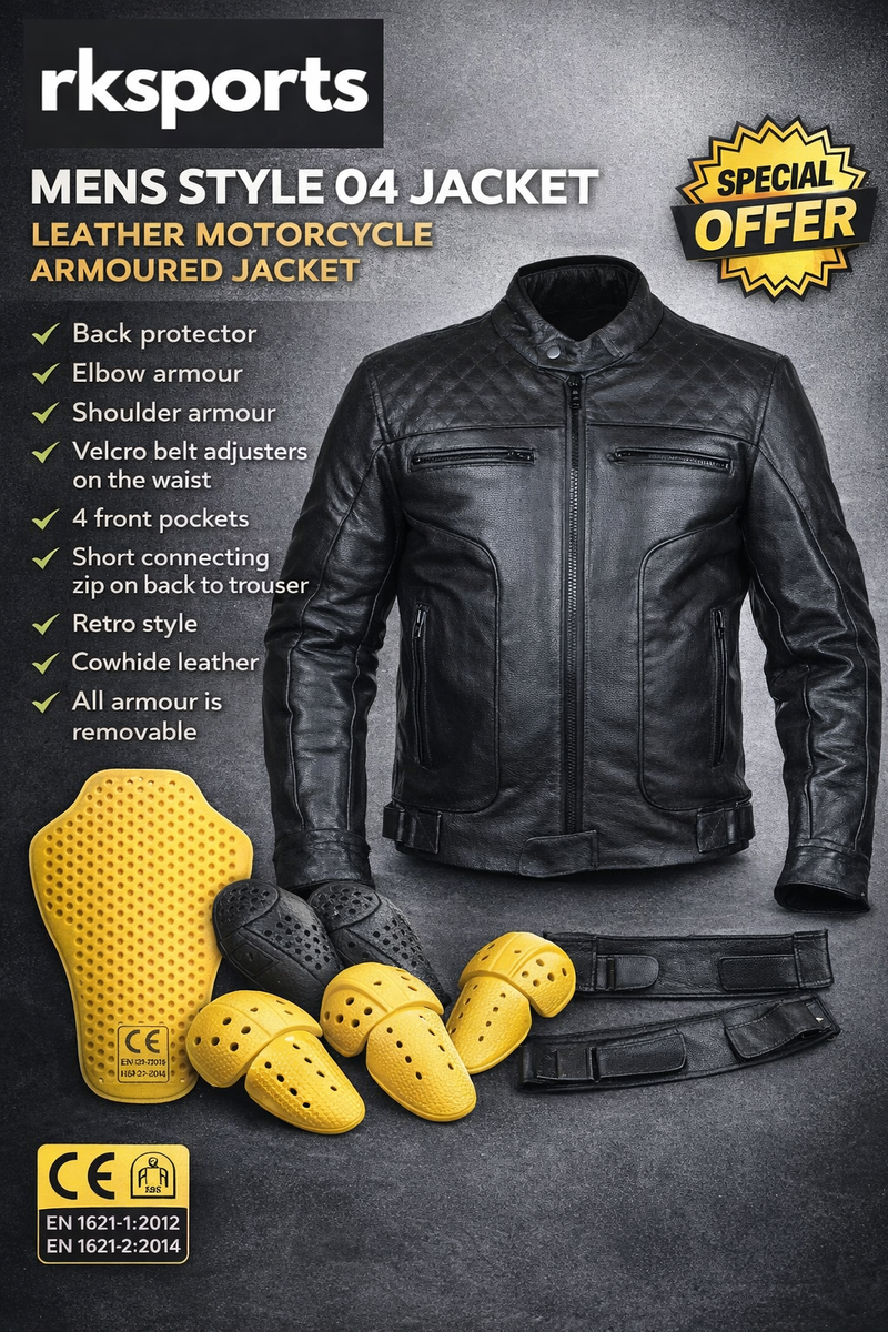 Rksports Mens Style 04 jacket Matt  Leather Motorcycle Armoured  Jacket