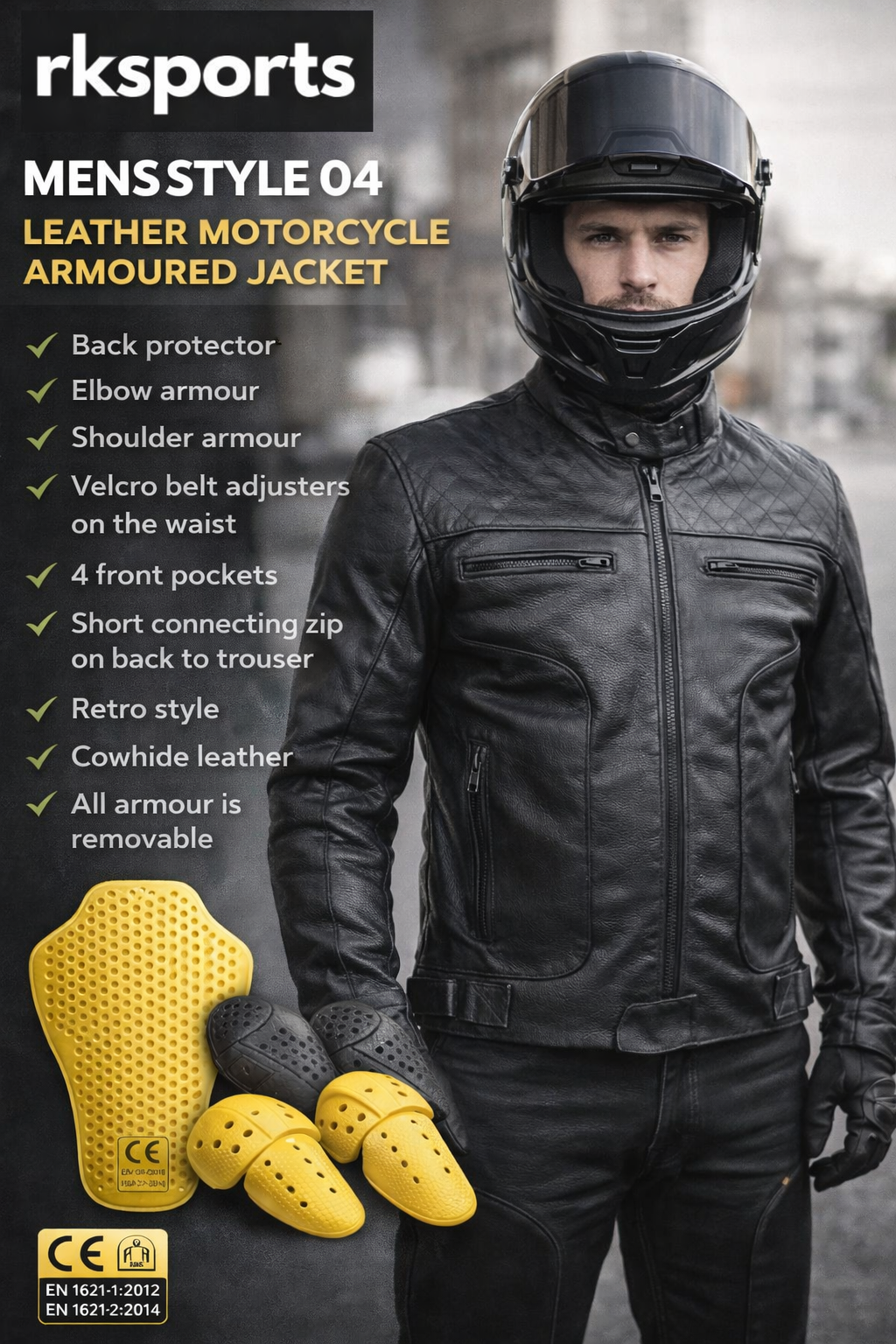 Rksports Mens Style 04 jacket Matt  Leather Motorcycle Armoured  Jacket