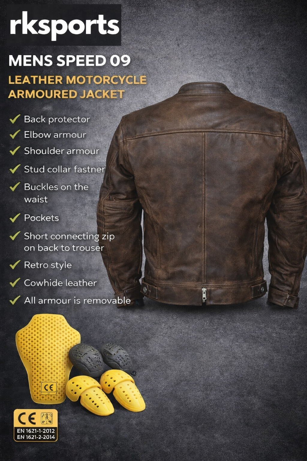 Rksports Mens Speed 09 Leather Motorcycle Armoured  Jacket