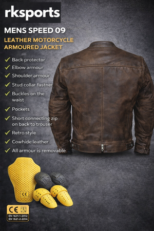 Rksports Mens Speed 09 Leather Motorcycle Armoured  Jacket