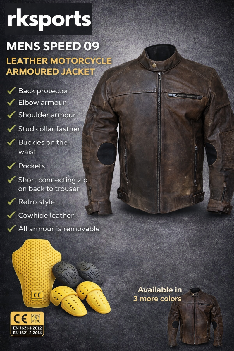 Rksports Mens Speed 09 Leather Motorcycle Armoured  Jacket